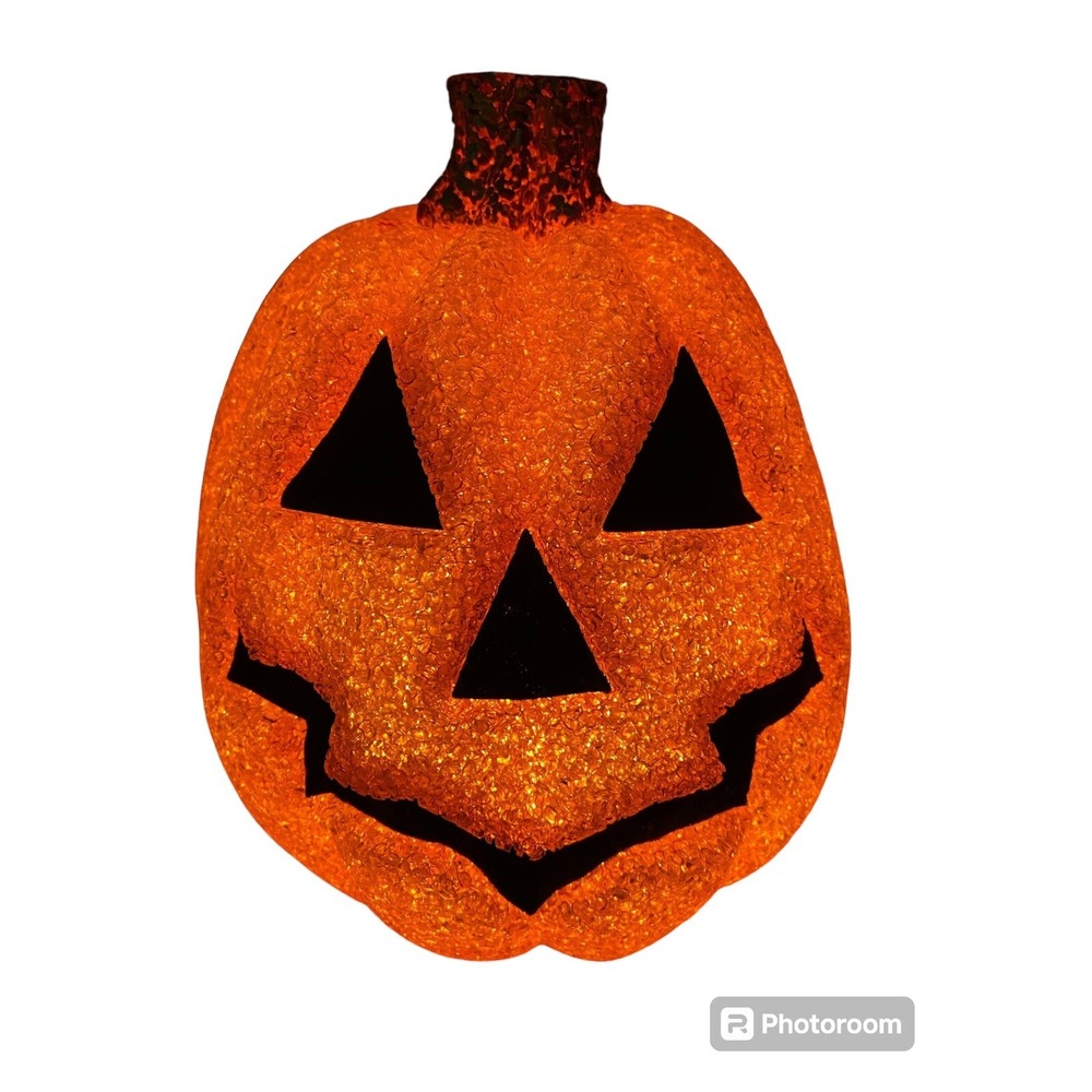 Vintage Halloween  Light Up Pumpkin Jack O Lantern Melted‎ Plastic Popcorn